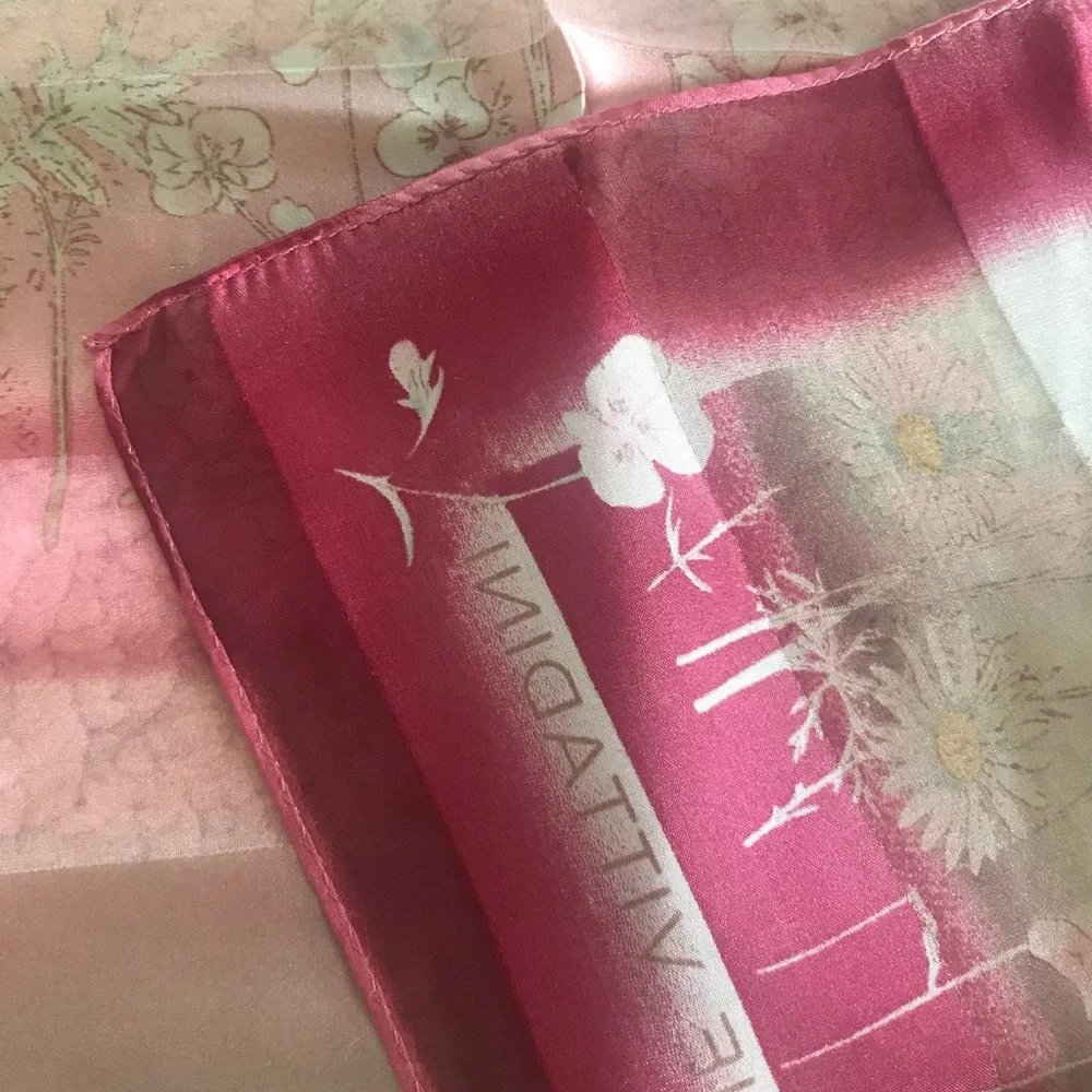 Adrienne Vittadini Red Pink and Gold Floral Silk Scarf